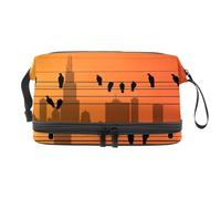 VAPOKF Birds on a Wire Cosmetic Bag for Women and Girls, Travel Toiletry Bag Makeup Handy Pouch Organizer Bag with Brush Compartment