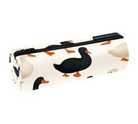 VAPOKF Black and White Indian Runner Ducks Print Pencil Cases, PU Leather Pen Bag Student Stationery Organiser Bag Makeup Pouch for Women Girls Boys Kids School Office Supplies