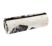 VAPOKF Black and White Labrador Print Pencil Cases, PU Leather Pen Bag Student Stationery Organiser Bag Makeup Pouch for Women Girls Boys Kids School Office Supplies