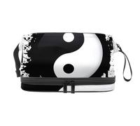VAPOKF Black and White Tai Chi Cosmetic Bag for Women and Girls, Travel Toiletry Bag Makeup Handy Pouch Organizer Bag with Brush Compartment