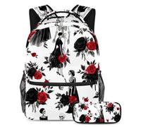 VAPOKF Black Dress Skeleton Brides and Groom School Bag Set for Teen Girls Boys Kids, Student Bookbag Backpack Rucksack with Pencil Case for Primary Secondary Junior High School