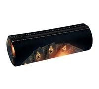 VAPOKF Black Gold Ace Playing Cards Pencil Cases, PU Leather Pen Bag Student Stationery Organiser Bag Makeup Pouch for Women Girls Boys Kids School Office Supplies