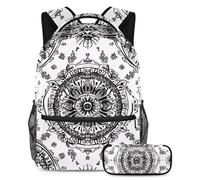 VAPOKF Black Manda School Bag Set for Teen Girls Boys Kids, Student Bookbag Backpack Rucksack with Pencil Case for Primary Secondary Junior High School