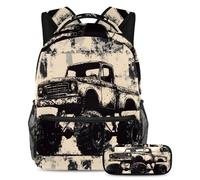 VAPOKF Black Monster Car Grunge School Bag Set for Teen Girls Boys Kids, Student Bookbag Backpack Rucksack with Pencil Case for Primary Secondary Junior High School