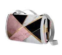 VAPOKF Black Pink Marble Picnic Blanket Waterproof, 150x145CM Foldable Picnic Mat Slip Resistant Carrying Handle - Sandproof & Washable Beach Mat for Garden, Hiking, Camping