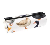 VAPOKF Black White Indian Runner Ducks Print Pencil Cases, PU Leather Pen Bag Student Stationery Organiser Bag Makeup Pouch for Women Girls Boys Kids School Office Supplies