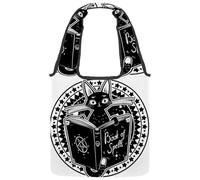 VAPOKF Black Witch Cat Reading Book of Spells Canvas Tote Bags, Women's Shoulder Handbags, Large Reusable Carry Bag Shoulder Bag for School Work Office Travel Shopping Casual