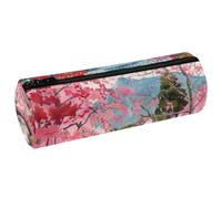 VAPOKF Blossom Cherry Tree Bridge Print Pencil Cases, PU Leather Pen Bag Student Stationery Organiser Bag Makeup Pouch for Women Girls Boys Kids School Office Supplies