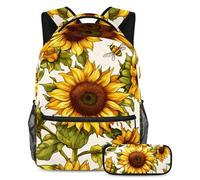 VAPOKF Blossom Sunflowers Bee School Bag Set for Teen Girls Boys Kids, Student Bookbag Backpack Rucksack with Pencil Case for Primary Secondary Junior High School