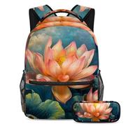 VAPOKF Blossoming Lotus School Bag Set for Teen Girls Boys Kids, Student Bookbag Backpack Rucksack with Pencil Case for Primary Secondary Junior High School