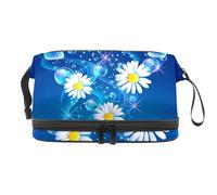 VAPOKF Blue Butterflies Bubbles Daisy Floral Sky Cosmetic Bag for Women and Girls, Travel Toiletry Bag Makeup Handy Pouch Organizer Bag with Brush Compartment