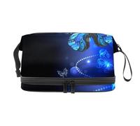 VAPOKF Blue Glowing Butterflies Morpho Pattern Cosmetic Bag for Women and Girls, Travel Toiletry Bag Makeup Handy Pouch Organizer Bag with Brush Compartment