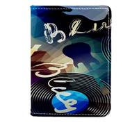 VAPOKF Blue Guitar CD Record Passport Holder Travel Wallet Leather Card Case Cover, 11.5x16.5cm