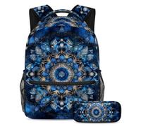 VAPOKF Blue Mandala Floral School Bag Set for Teen Girls Boys Kids, Student Bookbag Backpack Rucksack with Pencil Case for Primary Secondary Junior High School