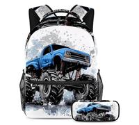 VAPOKF Blue Monster Car School Bag Set for Teen Girls Boys Kids, Student Bookbag Backpack Rucksack with Pencil Case for Primary Secondary Junior High School