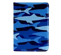 VAPOKF Blue Shark Silhouette Passport Holder Travel Wallet Leather Card Case Cover, 11.5x16.5cm