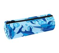 VAPOKF Blue Swordfish and Bubbles Pencil Cases, PU Leather Pen Bag Student Stationery Organiser Bag Makeup Pouch for Women Girls Boys Kids School Office Supplies