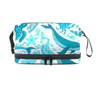 VAPOKF Blue Underwater Sea Life Boundless Cosmetic Bag for Women and Girls, Travel Toiletry Bag Makeup Handy Pouch Organizer Bag with Brush Compartment