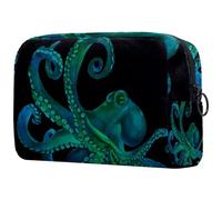 VAPOKF Blue Watercolor Octopus Sea Illustration Cosmetic Bag for Women, Travel Toiletries Bags Large Makeup Handy Pouch Organizer Bag with Zipper