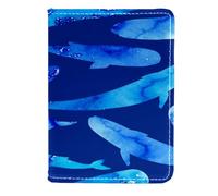 VAPOKF Blue Watercolor Whale Passport Holder Travel Wallet Leather Card Case Cover, 11.5x16.5cm