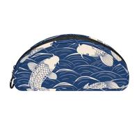 VAPOKF Blue Wave Fish Koi Pattern Pen Bag Pencil Case, Oxford Cloth Student Stationery Pouch for Teen Boys Girls, School Office Supplies