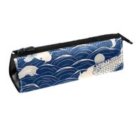 VAPOKF Blue Wave Fish Koi Pattern Triangle Pen Bag Pencil Case, Student Stationery Pouch for School Office Supplies