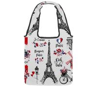 VAPOKF Bonjour Paris France Culture Canvas Tote Bags, Women's Shoulder Handbags, Large Reusable Carry Bag Shoulder Bag for School Work Office Travel Shopping Casual