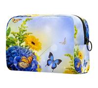 VAPOKF Bouquet Blue Hydrangeas and Butterfly a Flower Background Cosmetic Bag for Women, Travel Toiletries Bags Large Makeup Handy Pouch Organizer Bag with Zipper