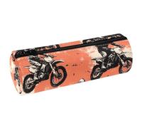 VAPOKF Boys Riding Motor Crossing Print Pencil Cases, PU Leather Pen Bag Student Stationery Organiser Bag Makeup Pouch for Women Girls Boys Kids School Office Supplies