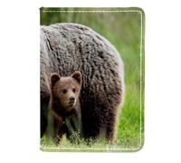 VAPOKF Brown Bear and Two Cubs Passport Holder Travel Wallet Leather Card Case Cover, 11.5x16.5cm