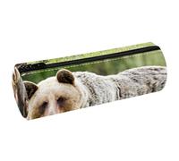 VAPOKF Brown Bear and Two Cubs Print Pencil Cases, PU Leather Pen Bag Student Stationery Organiser Bag Makeup Pouch for Women Girls Boys Kids School Office Supplies