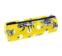 VAPOKF Bumble Bees and Flowers Pencil Cases, PU Leather Pen Bag Student Stationery Organiser Bag Makeup Pouch for Women Girls Boys Kids School Office Supplies