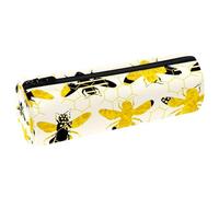 VAPOKF Bumble Bees Silhouette with Honey Pattern Pencil Cases, PU Leather Pen Bag Student Stationery Organiser Bag Makeup Pouch for Women Girls Boys Kids School Office Supplies