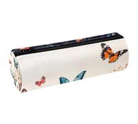 VAPOKF Butterflies on Daisy Rose Wildflower Leather Barrel Pen Pencil Case Coin Purse Cosmetic Makeup Bag for Student Stationery School Office Storage