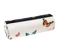 VAPOKF Butterflies on Daisy Rose Wildflower Print Pencil Cases, PU Leather Pen Bag Student Stationery Organiser Bag Makeup Pouch for Women Girls Boys Kids School Office Supplies