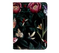 VAPOKF Butterfly Bee Dragonfly Ladybug on Blossom Peony Passport Holder Travel Wallet Leather Card Case Cover, 11.5x16.5cm
