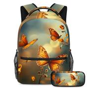 VAPOKF Butterfly on Floral Sunshine School Bag Set for Teen Girls Boys Kids, Student Bookbag Backpack Rucksack with Pencil Case for Primary Secondary Junior High School