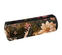 VAPOKF Butterfly on Wildflower Fields Print Pencil Cases, PU Leather Pen Bag Student Stationery Organiser Bag Makeup Pouch for Women Girls Boys Kids School Office Supplies