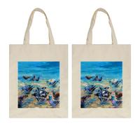 VAPOKF Canvas Tote Bags, Reusable Grocery Cloth Bag, Eco-Friendly Shopper Bag, Top Handle Bags Shoulder Bag for Shopping Work School Travel Casual Daily - Beach Pigeons on Sea Coast