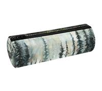 VAPOKF Caribou Forest PU Leather Barrel Pen Pencil Case Coin Purse Cosmetic Makeup Bag for Student Stationery School Office Storage
