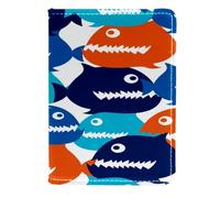 VAPOKF Cartoon Colorful Piranha Fish Passport Holder Travel Wallet Leather Card Case Cover, 11.5x16.5cm