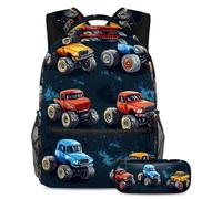 VAPOKF Cartoon Monster Truck Cars School Bag Set for Teen Girls Boys Kids, Student Bookbag Backpack Rucksack with Pencil Case for Primary Secondary Junior High School