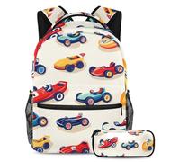VAPOKF Cartoon Race Cars School Bag Set for Teen Girls Boys Kids, Student Bookbag Backpack Rucksack with Pencil Case for Primary Secondary Junior High School