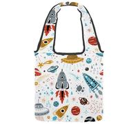 VAPOKF Cartoon Rockets Planets Stars Comets Canvas Tote Bags, Women's Shoulder Handbags, Large Reusable Carry Bag Shoulder Bag for School Work Office Travel Shopping Casual