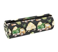 VAPOKF Cartoon Transportation Truck Leather Barrel Pen Pencil Case Coin Purse Cosmetic Makeup Bag for Student Stationery School Office Storage