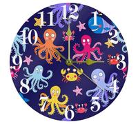VAPOKF Cartoon Whale Octopus Crab Starfish Wall Clock, Silent Non Ticking Quartz Battery Operated Round Wall Clocks Home/Kitchen/Office/School Clock