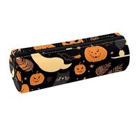 VAPOKF Cat Halloween Moon Pumpkin PU Leather Barrel Pen Pencil Case Coin Purse Cosmetic Makeup Bag for Student Stationery School Office Storage