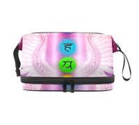 VAPOKF Chakras and Angel Wings Cosmetic Bag for Women and Girls, Travel Toiletry Bag Makeup Handy Pouch Organizer Bag with Brush Compartment