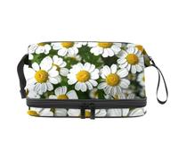 VAPOKF Chamomile Daisy Flower Cosmetic Bag for Women and Girls, Travel Toiletry Bag Makeup Handy Pouch Organizer Bag with Brush Compartment