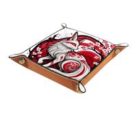 VAPOKF Cherry Fox Dice Tray Quadrilateral Dice Folding Tray Microfiber Leather Holder for Table Games RPG DND, 20.5 × 20.5 cm